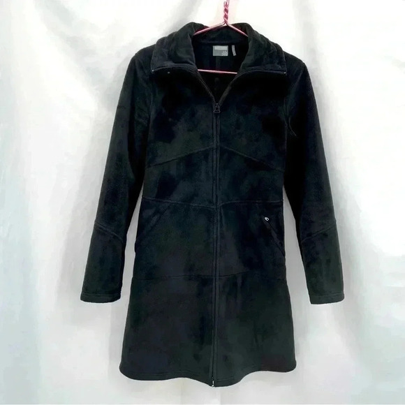 Athleta Women's Long Sherpa Minka Coat XS Black Fleece Zipper Closure Pockets - Picture 4 of 16